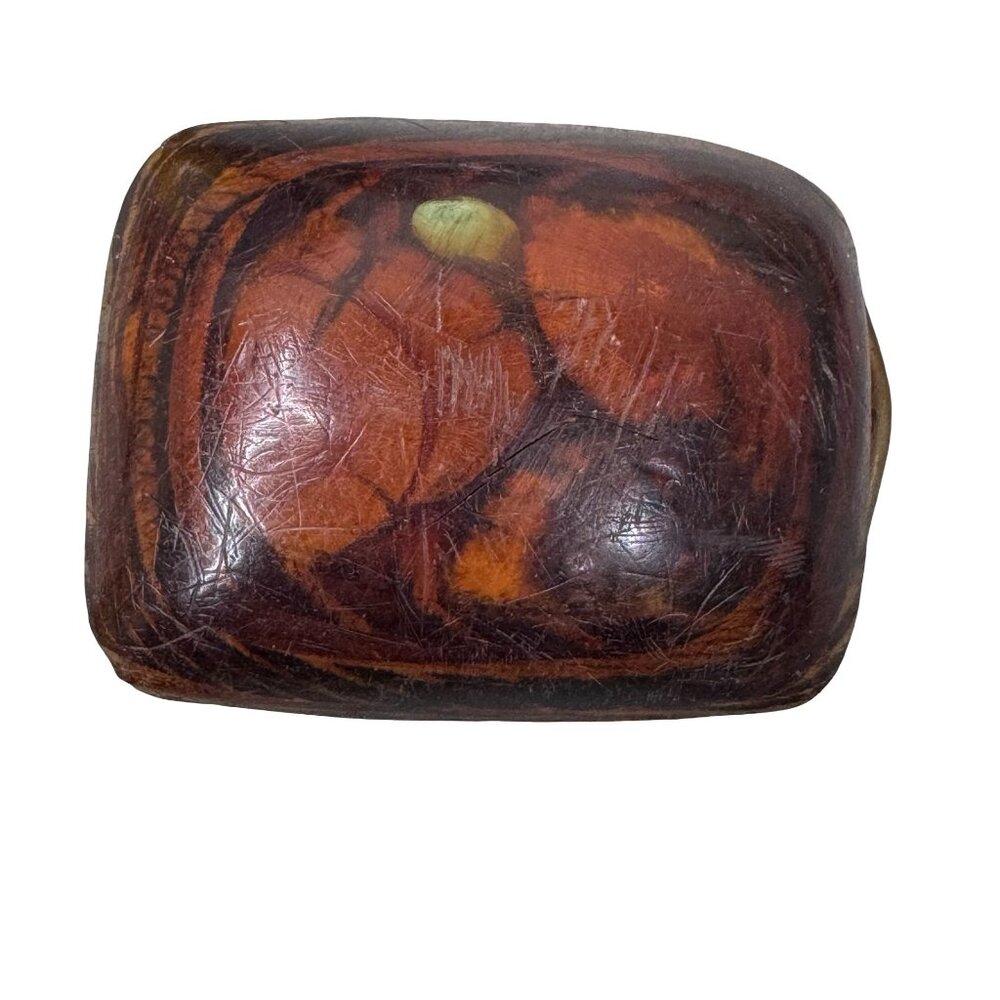 Vintage Petrified Wood Art Solid Brass Buckle Leather Belt Handcrafted Patina